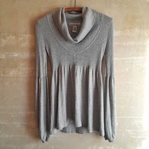 303a. gray vintage Sweater Project cowl neck babydoll y2k long sleeve top, S